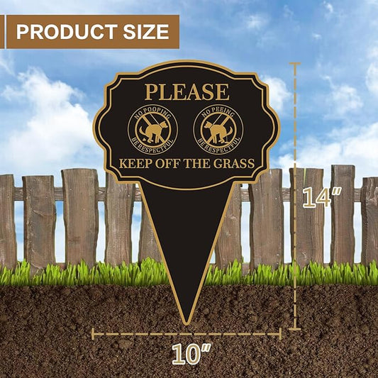Double Sided Yard Sign 2PACK, Please Be Respectful Keep Off The Grass, 14”x10” No Pooping or Peeing Dog Lawn Stake with Integrated Mount for Outdoor Use (2PACK-Keep Off The Grass)
