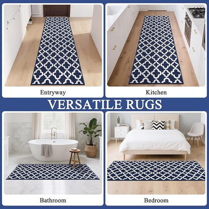 U'Artlines Runner Rug for Hallway 2×6feet Non Slip Kitchen Floor Carpet Runners Blue Geometric Pattern Machine Washable Area Rug for Entryway Bathroom