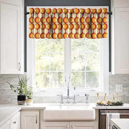 Retro Geometric Pattern Valance Curtains, Vintage 1970S Groovy Bauhaus Mid Century Modern Window Curtain Valance for Bedroom Living Room Kitchen 54x18inch