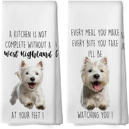 West Highland Dog Kitchen Towels Set of 2, Funny Dog Kitchen Decor, Dogs Gifts for Women Men Hand Towel, Pet Owner Gift Decorative Tea Towels Dish Towel 16x24 Inch