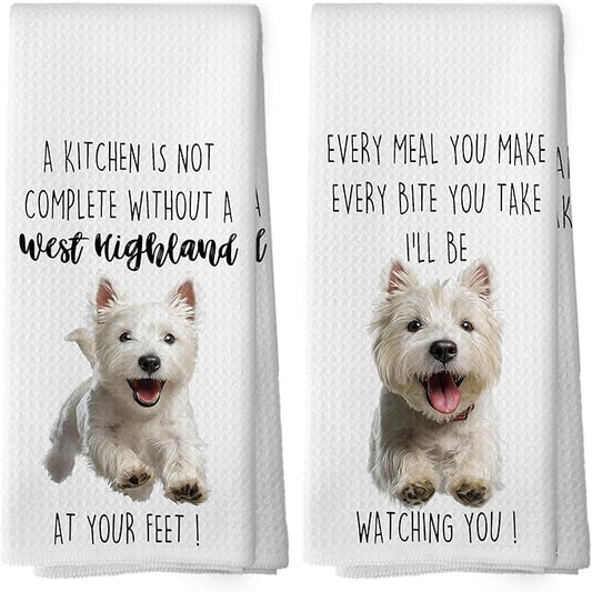 West Highland Dog Kitchen Towels Set of 2, Funny Dog Kitchen Decor, Dogs Gifts for Women Men Hand Towel, Pet Owner Gift Decorative Tea Towels Dish Towel 16x24 Inch