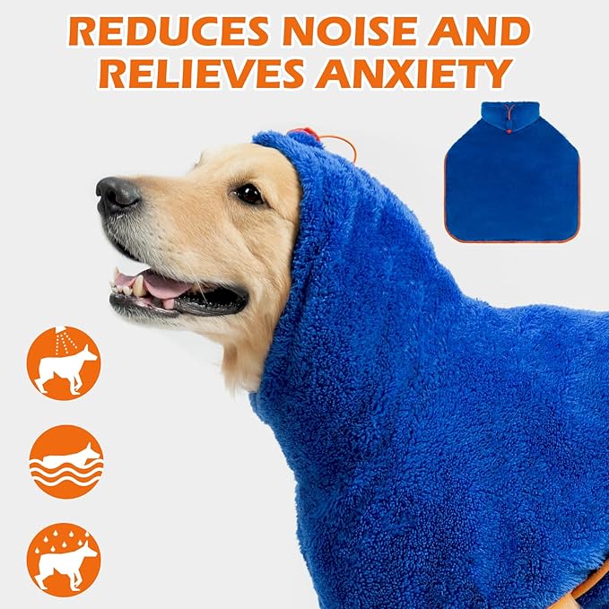 EXPAWLORER Soft Dog Bathrobe with Hood, Super Absorbent & Quick-Drying Dog Towels, Cozy Drying Coat for After Bath,Swimming, Blue L