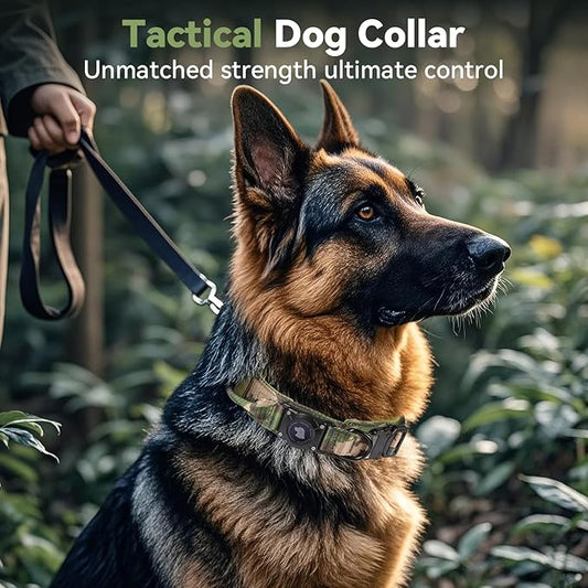2026 Upgrade Waterproof AirTag Dog Collar, Military Tactical Dog Collar with AirTag Holder, Comfortable Control Handle and Metal Buckle, GPS Dog Collar Holder for Medium to Large Dogs (Camouflage, XL)