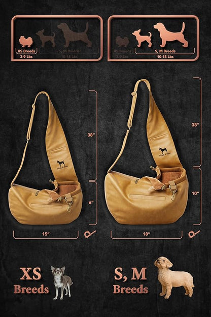 Noah & Paw Dog Sling Carrier for Small Dogs 3-10lb, Dog Sling for Small Dogs and Cats, Dog Carrier with Adjustable Padded Strap, Vegan Leather Lined with Fur, 3X Safety Features, Machine Washable
