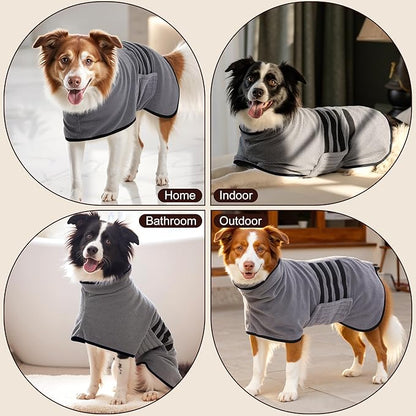 Microfibre Dog Bathrobe Dog Towel Wrap Super Absorbent Dog Drying Coat Bath Robe for Puppy, Medium & Large Dogs, Fast Drying, Adjustable, for Pet Dogs & Cats