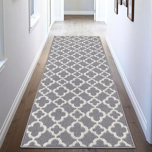 U'Artlines Runner Rug for Hallway 2×6feet Non Slip Kitchen Floor Carpet Runners Grey Geometric Pattern Machine Washable Area Rug for Entryway Bathroom