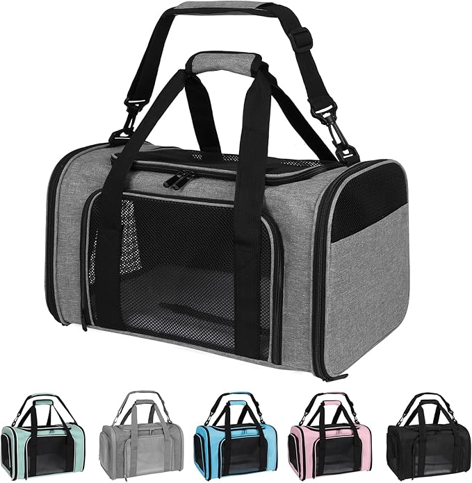 Carriers Soft-Sided Pet Carrier for Medium Large Cats Dogs 15lbs 20lbs,Ventilated Design,Portable Carry Handle,Collapsible Carrier for Kitten Puppy(X-Large,Grey&Black)