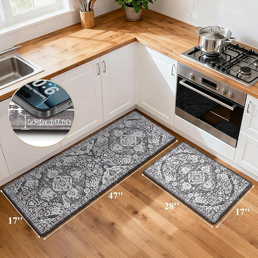 Ileading Anti Fatigue Kitchen Rugs Sets of 2 Cushioned Kitchen Mats for Floor Waterproof Kitchen Mat Set Non Slip Comfort Standing Mat for Kitchen, Office, Sink, Laundry