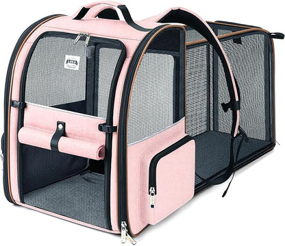 Lekebobor Large Cat Backpack Carrier Expandable Foldable Pet Carrier Backpack for Small Dogs Puppy Medium Cats Fit Up to 18 Lbs for Travel, Hiking,Pink