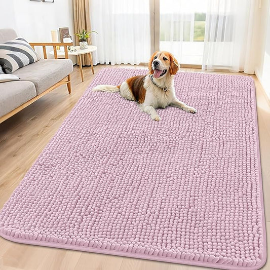 Smiry Dog Door Mat for Muddy Paws 71x46, Absorbs Moisture and Dirt Doormat, Non-Slip Washable Quick Dry Chenille Front Door Mat Indoor Entrance, Entryway Carpet for Inside Floor, Dusty Rose
