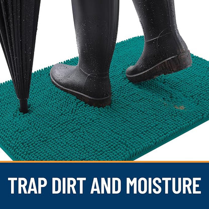 OLANLY Dog Door Mat for Muddy Paws 35x24, Absorbs Moisture and Dirt, Absorbent Non-Slip Washable Doormat, Quick Dry Chenille Mud Mat for Dogs, Entry Indoor Entryway Carpet for Inside Floor, Lake Blue