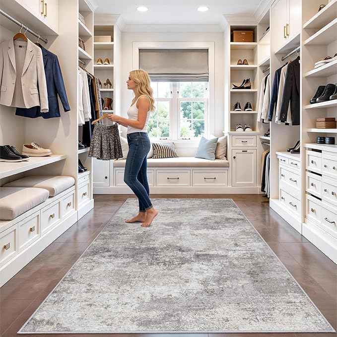 4x8 Rug Modern Abstract Wide Runners for Hallway，Living Room, Bedroom,Laundry Room - Washable Non-Slip Soft Thin Carpet - Easy-to-Clean Low Pile Floor Mat for Home Decor 4x8 Grey