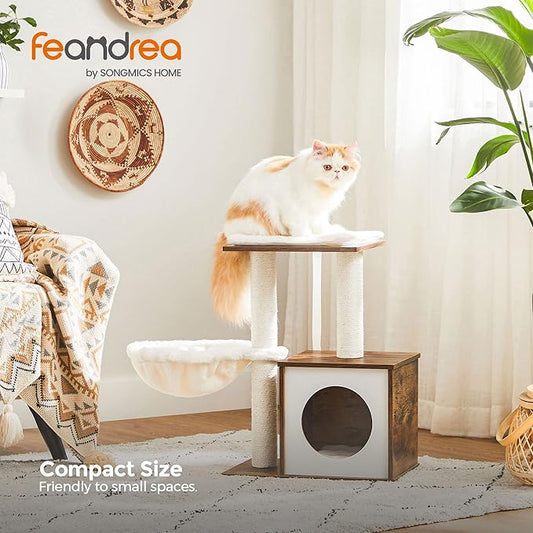 FEANDREA Small Cat Tree for Kittens, Modern Cat Tower for Indoor Cats, Cat Condo with Scratching Posts, Removable Washable Cushions, Rustic Brown UPCT122X01