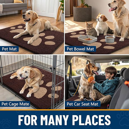 Smiry Dog Door Mat for Muddy Paws, Absorbs Moisture and Dirt, Low-Profile Entryway Mat with Non-Slip Backing, Entry Indoor Outdoor Doormat for Inside Floor (47x20 Inches, Brown, Paw)
