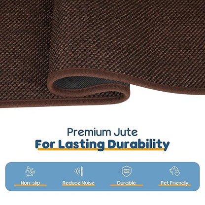 Peel and Stick Self Adhesive Jute Carpet Stair Treads, 15 Pack Rubber Backed Basement Safety Stair Mats, Non Slip Stair Cover Step Pads for Stairs, Deep Brown