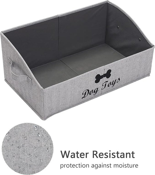 Geyecete dog toy basket Large dog toy bin dog toy box storage box - Foldable Fabric Trapezoid Organizer Boxes with Handle, Collapsible Basket for Dog Toys (Striped Gray-DOG)