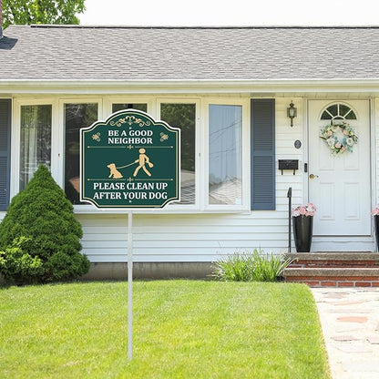 1 Pack Clean Up After Your Dog Be A Good Neighbor Signs 12 x 12 Inches With Metal Stakes No Dog Poop Lawn Signs Sturdy Aluminum Weatherproof UV Protect Easy to Install Outdoor