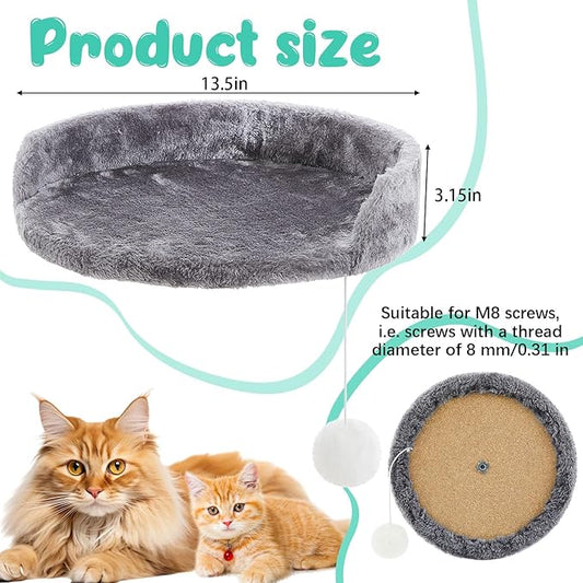 Dansydaisy 2 Pcs 13.39 Inches Semi Edged Cat Tree Replacement Parts Cat Tree Tower Accessories with Hanging Elastic Strings Pom Pom Toys and M8 Screw for Platform Perch Shelves(Gray)