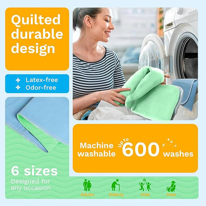 GREEN LIFESTYLE® Washable Underpads - Heavy Absorbency Reusable Bedwetting Incontinence Pads for Kids, Adults, Elderly, and Pets - Toddler Mattress Pads for Bed, Sofa, Floor (Pack of 2 - 34x52)