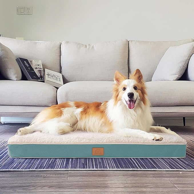 Extra Large Orthopedic Dog Bed for Big Dogs - XXL Waterproof Dog Bed with Removable Washable Cover & Anti-Slip Bottom, Crate Bed, Deluxe Plush Pet Bed Mat (Blue)
