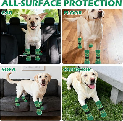 EXPAWLORER Anti Slip Dog Socks to Prevent Licking Paws, Dog Shoes Booties for Small Medium Large Senior Dogs, Traction Control Boots & Paw Protectors for Hardwood Floors St. Patrick's Day Green M