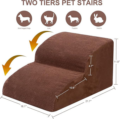 Dog Stairs for Small Dogs, High Density Foam Dog Ramp, Extra Wide Non-Slip Pet Steps for High Beds Or Couch, Soft Foam Doggie Ladder for Dogs Injured, Older Pets, Small Cats