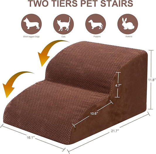 Dog Stairs for Small Dogs, High Density Foam Dog Ramp, Extra Wide Non-Slip Pet Steps for High Beds Or Couch, Soft Foam Doggie Ladder for Dogs Injured, Older Pets, Small Cats