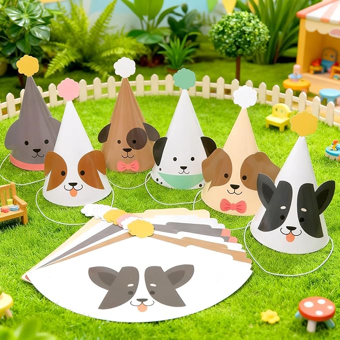 24PCS Pet Dog Birthday Party Hats Cute Puppy Themed Party Cone Hats Colorful Dog Birthday Parties Decorations Costume Headwear for Cosplay Dress Up Puppy Parties Supplies