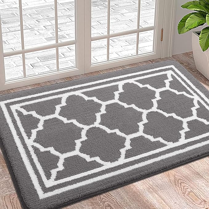 Buganda Indoor Door Mat, Dirt-Resistant and Absorbent Doormat, Anti-Slip, Low Profile Floor Mats for Inside Entryway, Front, and Back Door Entrance (36x24 Inches, Grey)