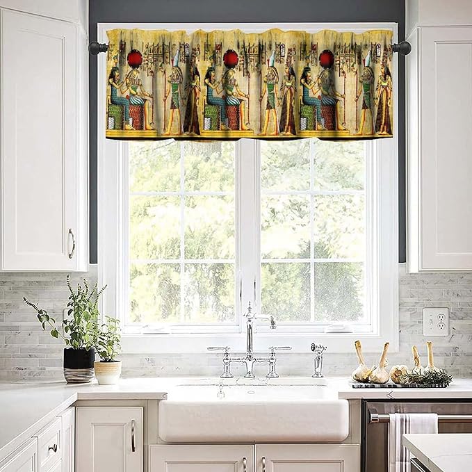 Vintage Ancient Egypt Curtains Valance, Egyptian Style Old Egypt Hieroglyphics Print African Pharaoh Theme Window Valance Curtain for Farmhouse Bedroom Living Room Kitchen 54x18inch