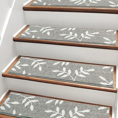 Carpet Stair Treads, Non-Slip Stair Treads for Wooden Steps Indoor, 30”x8” Stair Runner for Pets Non Skid Wood Staircase Step Treads Reusable, Set of 7, Grey