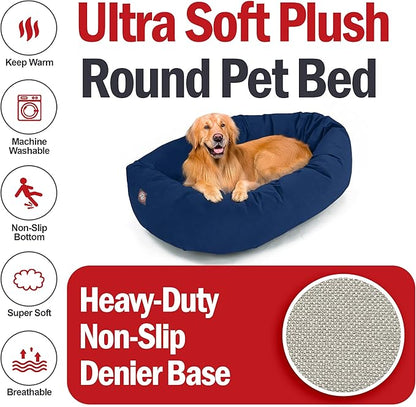 Majestic Pet 40 Inch Suede Calming Dog Bed Washable – Cozy Soft Round Dog Bed with Spine Support for Dogs to Rest Their Head - Fluffy Donut Dog Bed 40x29x9 (Inch) - Round Pet Bed Large – Navy (2025)