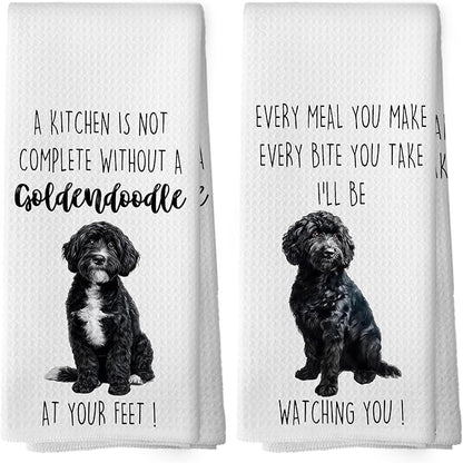 Black Goldendoodle Dog Kitchen Towels Set of 2, Funny Dog Kitchen Decor, Dogs Gifts for Women Men Hand Towel, Pet Owner Gift Decorative Tea Towels Dish Towel 16x24 Inch