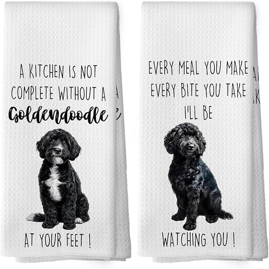 Black Goldendoodle Dog Kitchen Towels Set of 2, Funny Dog Kitchen Decor, Dogs Gifts for Women Men Hand Towel, Pet Owner Gift Decorative Tea Towels Dish Towel 16x24 Inch
