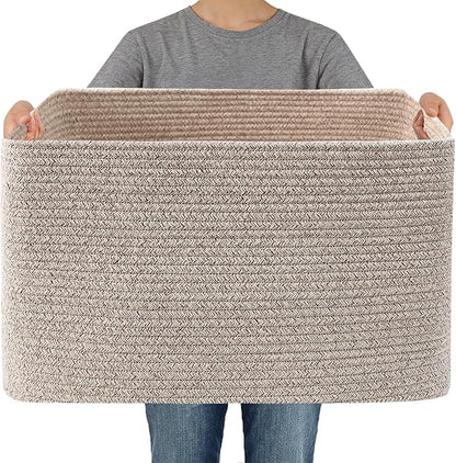 Woven Blanket Basket,96L Large Storage Bin for Blankets Toys Clothes,Decorative Rope Basket for Living Room Bedroom with Handles, Oatmeal