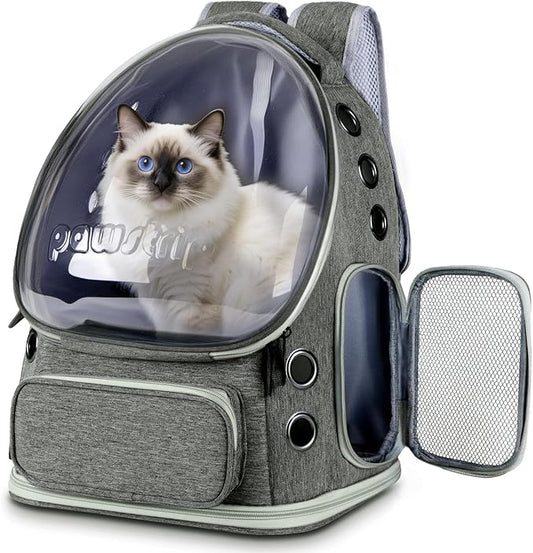 Pawstrip Cat Backpack Carrier with Large Space Bubble Window, Airline Approved Breathable Pet Carrier for Small Dogs Cats up to 15lbs, Foldable for Travel Hiking & Outdoor Use