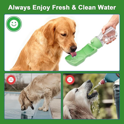 Dog Water Bottle, Portable Leak-Proof Water Dispenser with Drinking Bowl for Dogs and Cats, Travel Puppy Fountain Pet Water Bottle for Hiking Walking Outdoor(A012B-Green)