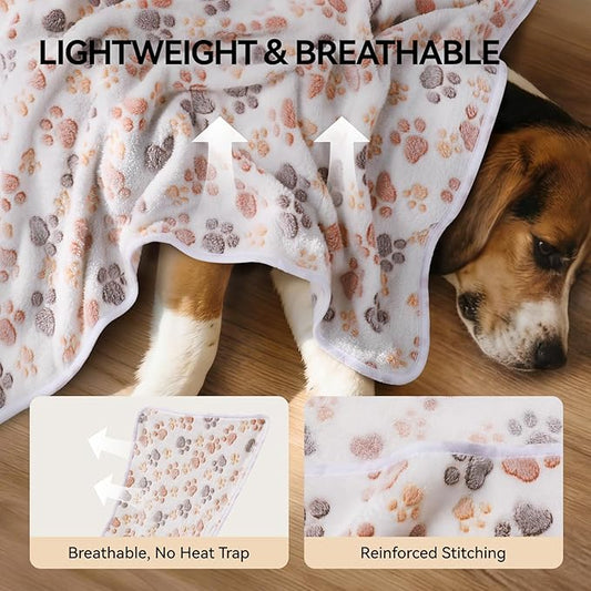 LINENLUX 1 Pack 3 Blankets Super Soft Fluffy Premium Fleece Dog Blankets for Puppy Cat Pet Blanket Flannel Throw Warm Sleep Dog Paw 31x20 inches