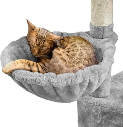 Topeakmart 46'' Cat Tree Cat Tower, with Thicker Scratching Posts, Larger Plush Perch, Spacious Condo, Basket, Multi-Level Cat Condo Furniture for Indoor Cats Kitty Pet Play House