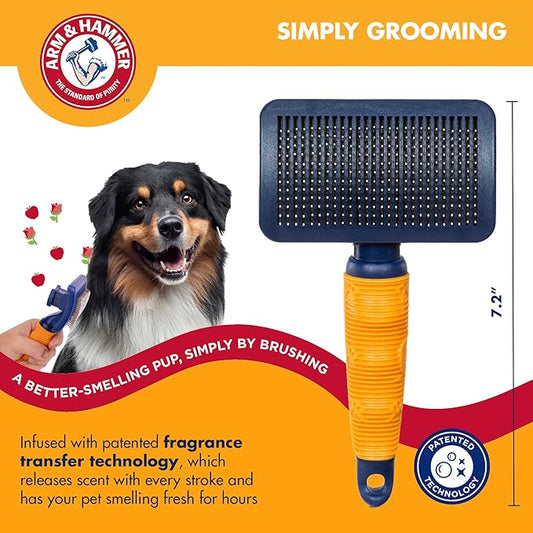 Arm & Hammer Deodorizing Slicker Brush for Dogs with Fragrance Transfer Technology – Scented Self-cleaning Dog Brush - Dog Grooming Brush for Shedding, Sweet Apple & Rose Scent