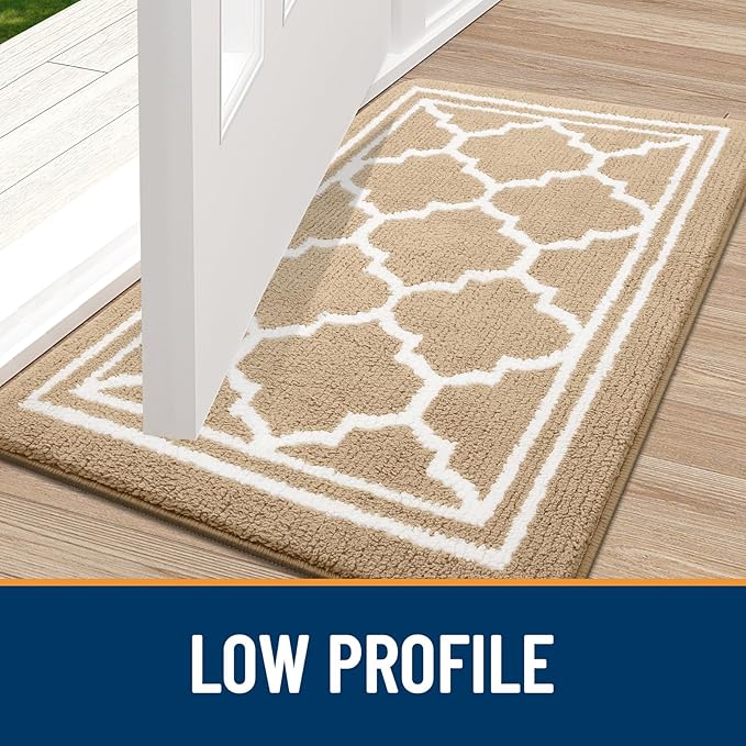 Buganda Indoor Door Mat, Dirt-Resistant and Absorbent Doormat, Anti-Slip, Low Profile Floor Mats for Inside Entryway, Front, and Back Door Entrance (48x32 Inches, Beige)
