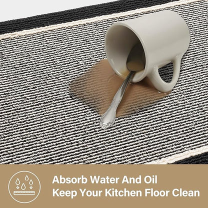 GRANNY SAYS Kitchen Mats for Floor, Kitchen Rugs Non Slip Washable, Runner Rugs for Kitchen Floor, 47 x 17.7, Stain Resistant Comfort Standing Mat Made of 100% Polypropylene, Black-Stripe