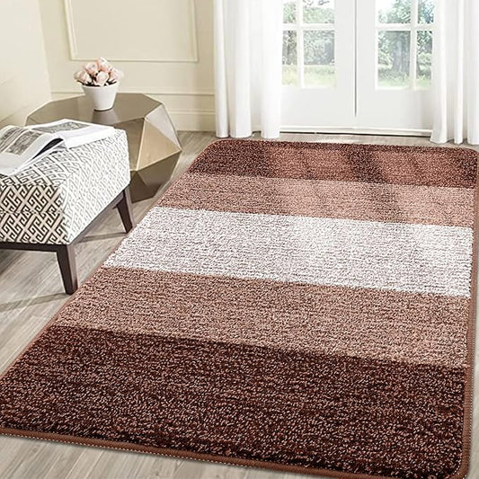 Smiry Dog Door Mat for Muddy Paws, Absorbs Moisture and Dirt, Low-Profile Entryway Mat with Non-Slip Backing, Entry Indoor Outdoor Doormat for Inside Floor (71x47 Inches, Brown, Striped)