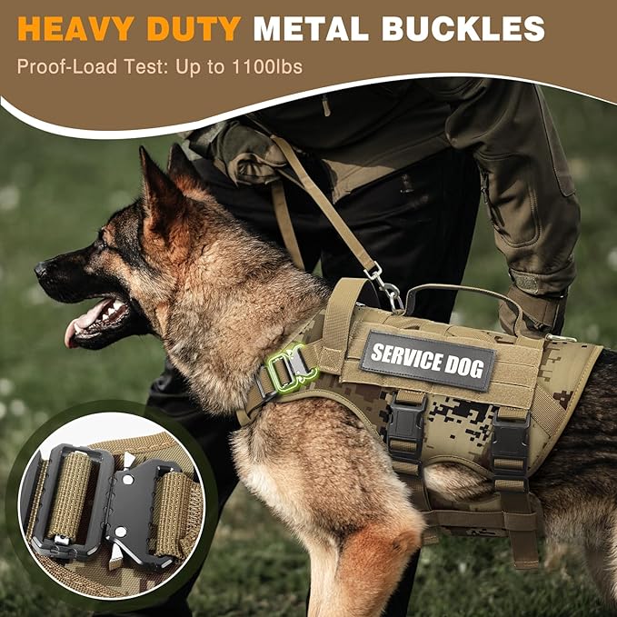 WINSEE Service Dog Vest Harness for Medium Dog, Tactical Working MOLLE Vest with 10 Pet Patches, No Pull Heavy Duty Harness for Training Walking