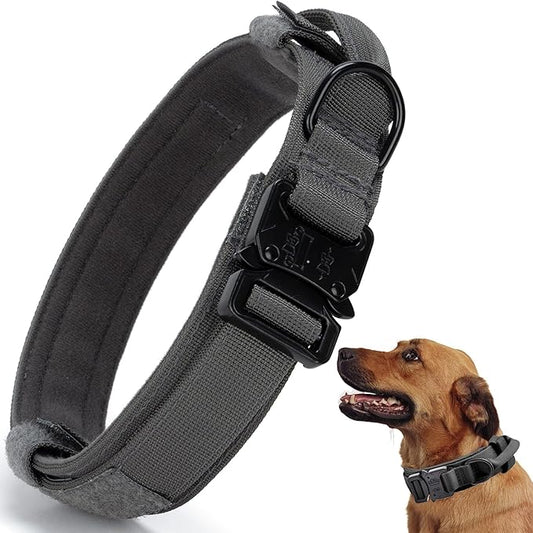 Tactical Dog Collar, Adjustable Military Training Nylon Dog Collar with Control Handle and Heavy Quick-Release Metal Buckle for Small Medium Large Dogs, Grey XL