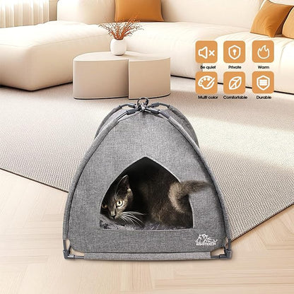 Winsterch Cat Bed Cave for Indoor Cats, Small Pet Tent Cave for Cats, Kittens, and Small Dogs, Warming Cat House with Removable Washable Cushion (18.5'‘ x 18.5’' x 15.8'', Grey)