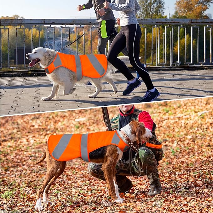 Orange High Visibility Safety Dog Vest, Hunting Jacket, Adjustable Soft Reflective Coat for Small Medium Large Dogs