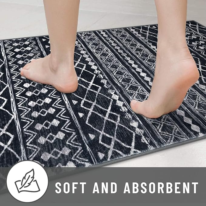 KUTA Long Hallway Runner Rug 2.6x16 Non-Slip Washable, Moroccan Vintage Black Boho Kitchen Rugs Ultra Soft Distressed Geometric Floor Carpet Runners for Bedroom Laundry Stairway Entryway