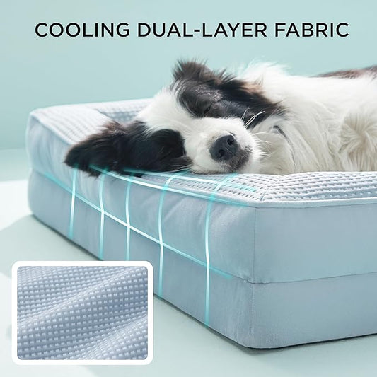 Bedsure Orthopedic Dog Beds Large Sized Dog - Washable Large Dog Cat Bed Waterproof, Comfort Dogs Couch Sofa with Washable Removable Cover, Pet Bed with Nonskid Bottom, Cooling Blue, 35"