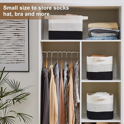Storage Basket for Organizing, Woven Baskets for Storage, Rectangle Decorative Baskets for Shleves, Closet, Toys, Books, Nursery Organizer Bins - Pack of 3 (Gradient Black, 13"x9.85"x8.7")